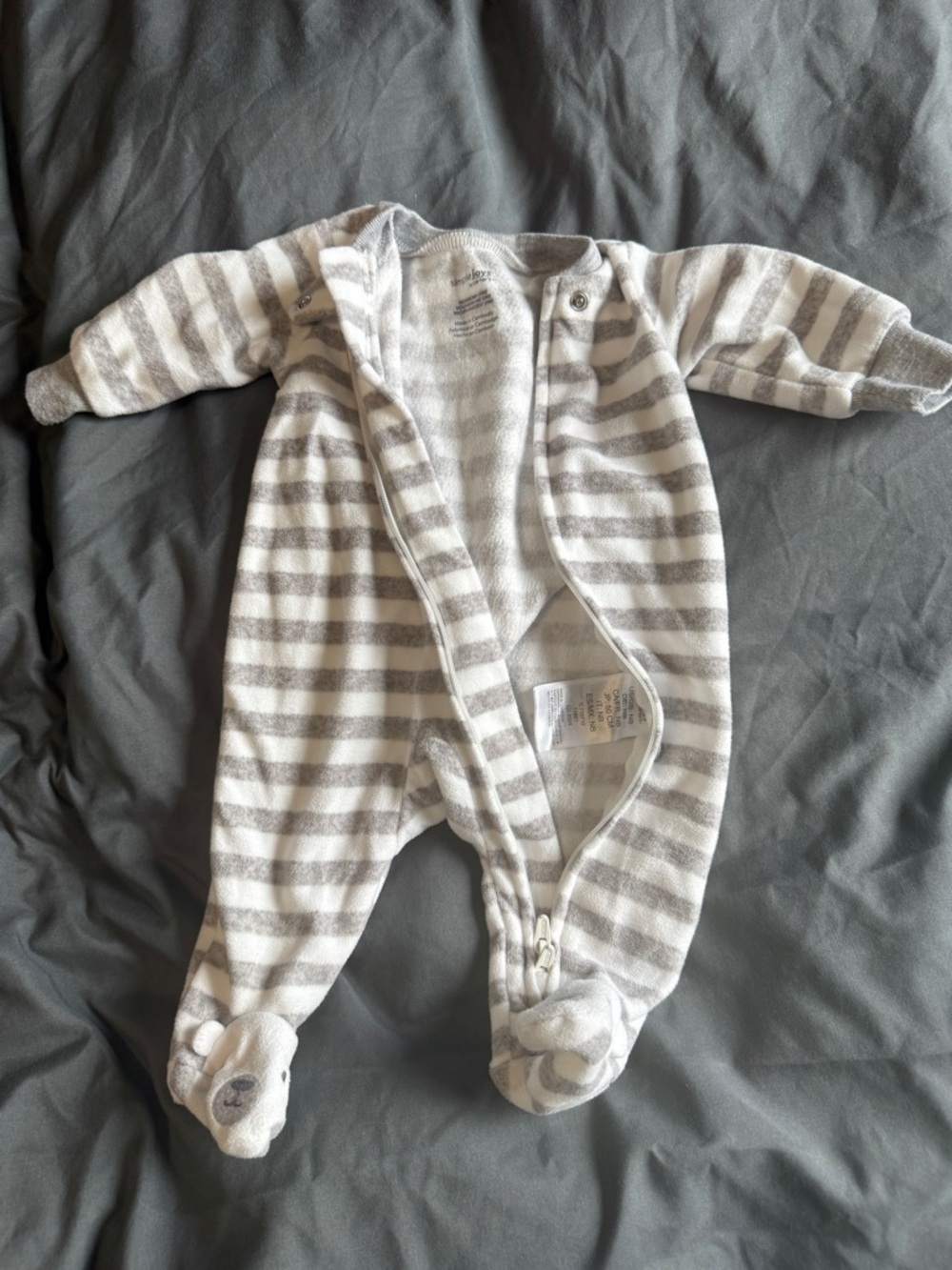 Carter's Cream & Gray Striped Plush Footed One-Piece